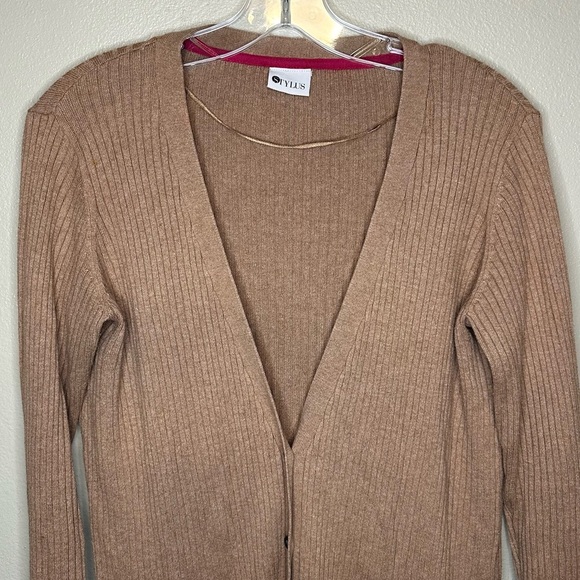 Stylus Lightweight Ribbed Brown Long Cardigan Medium - Picture 3 of 7